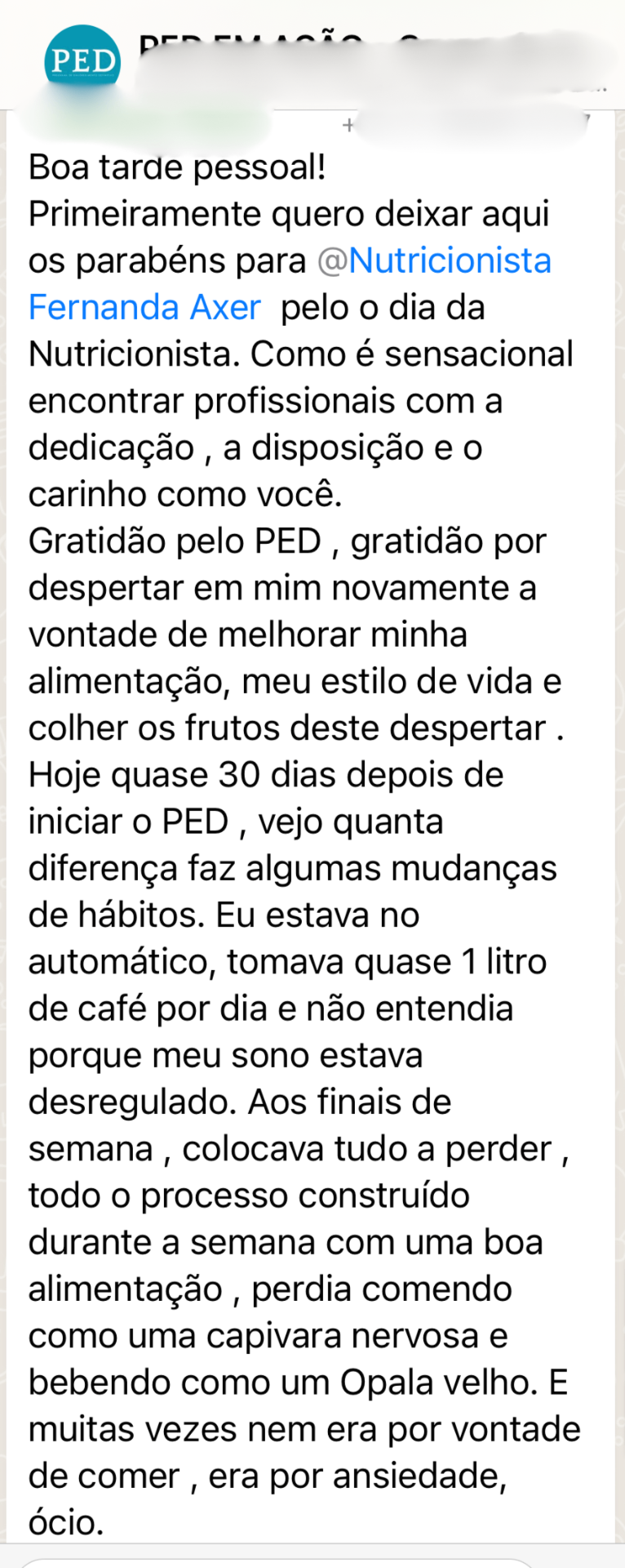 Depoimento: gratidão pelo despertar com o PED
